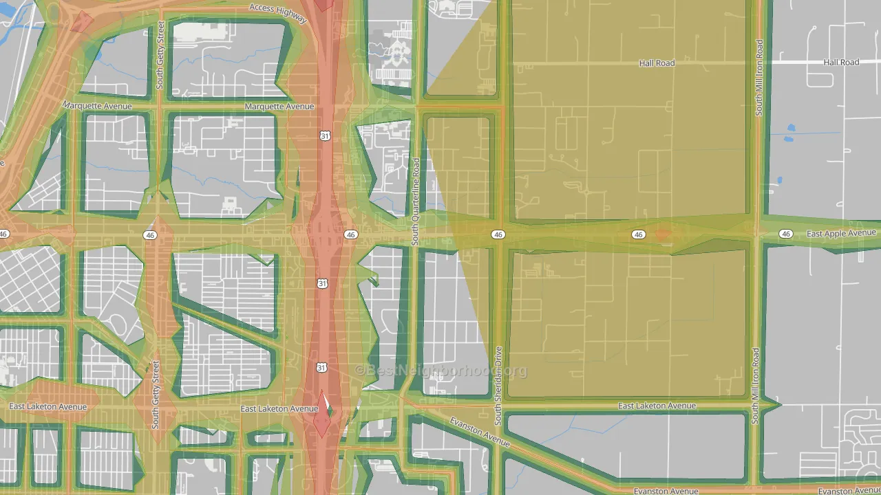 Shady Park Neighbourhood, Muskegon, MI Map of Noise Levels in Shady Park Neighbourhood