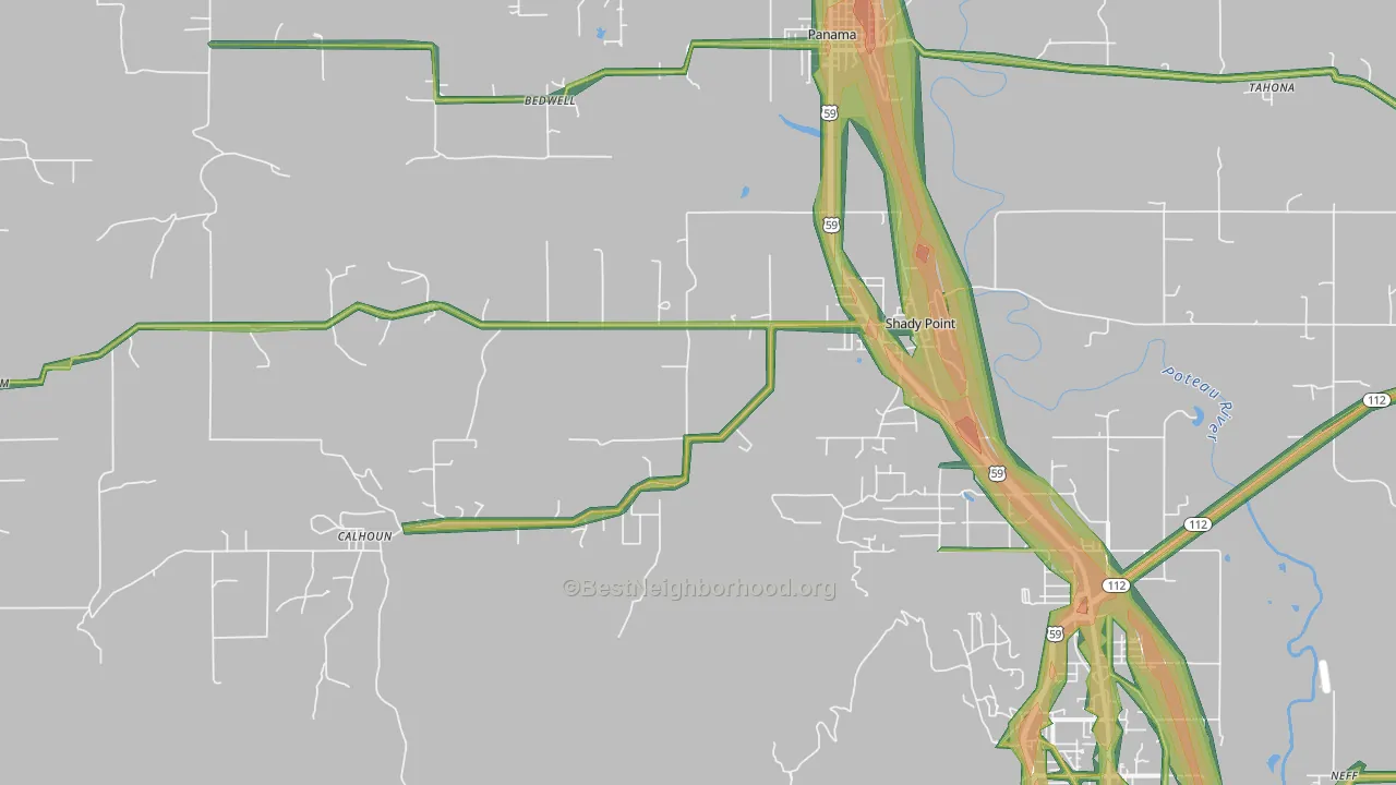 Shady Point, OK Map of Noise Levels in Shady Point