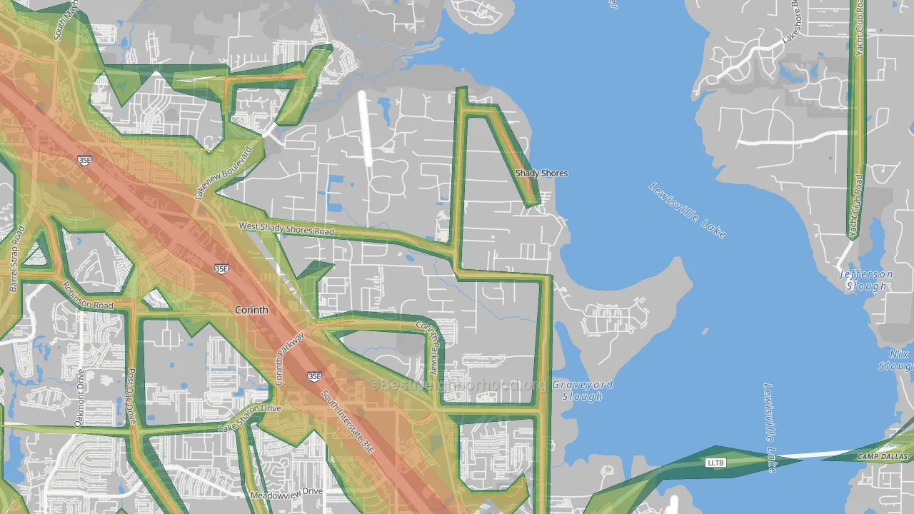 Shady Shores, TX Map of Noise Levels in Shady Shores