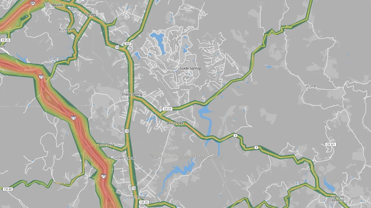 Shady Spring, WV Map of Noise Levels in Shady Spring