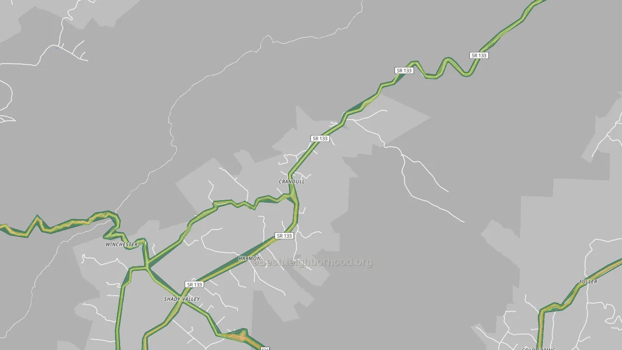 Shady Valley, TN Map of Noise Levels in Shady Valley