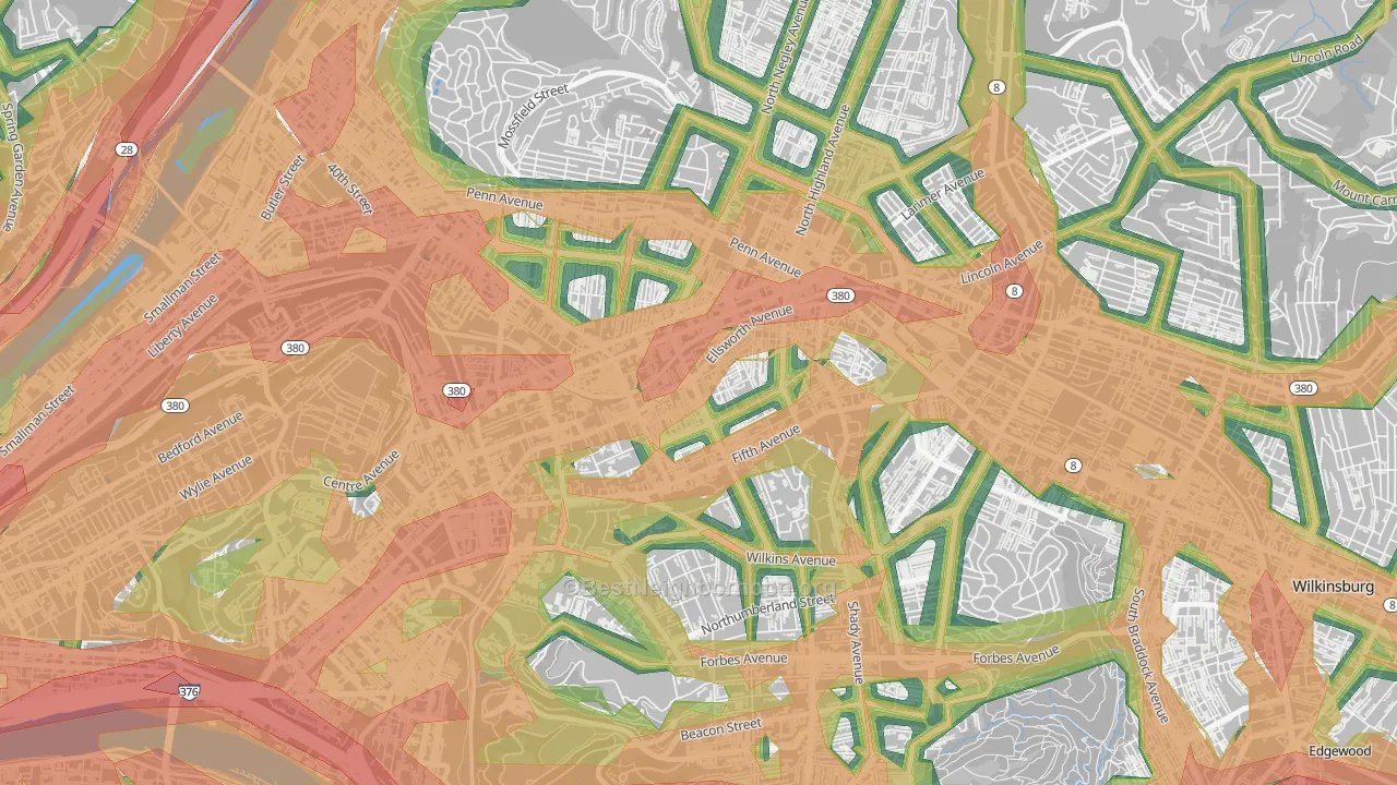 Shadyside, Pittsburgh, PA Map of Noise Levels in Shadyside