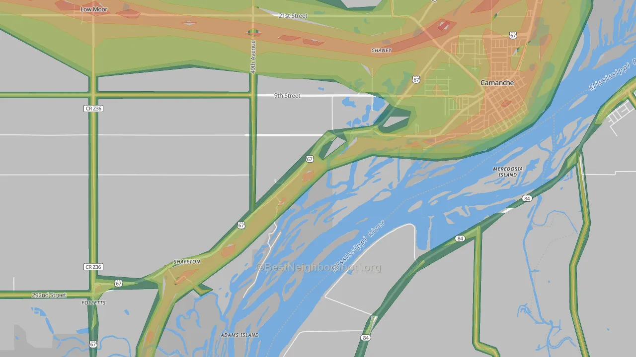 Shaffton, IA Map of Noise Levels in Shaffton