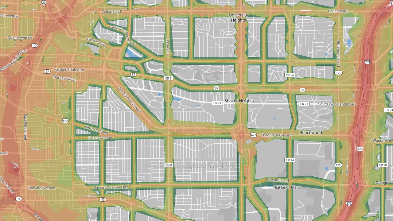 Shaker Heights, OH Map of Noise Levels in Shaker Heights