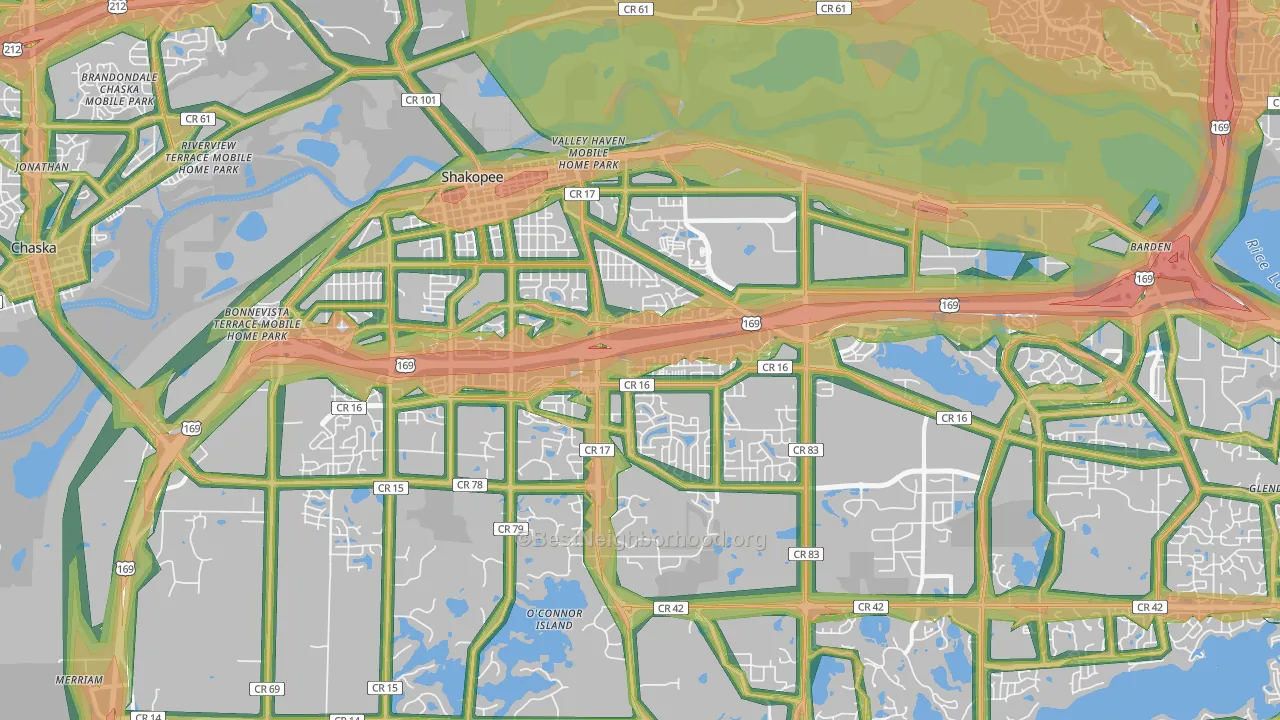 Shakopee, MN Map of Noise Levels in Shakopee