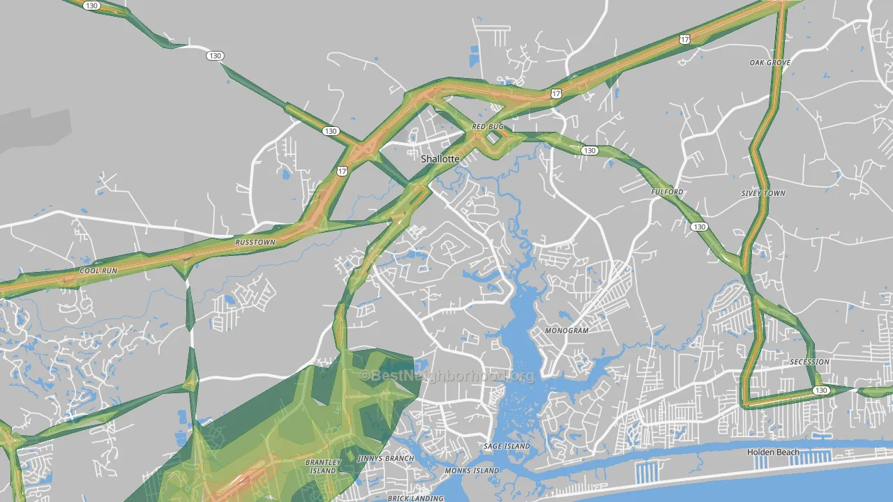 Shallotte, NC Map of Noise Levels in Shallotte