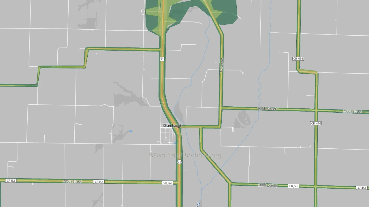 Shambaugh, IA Map of Noise Levels in Shambaugh