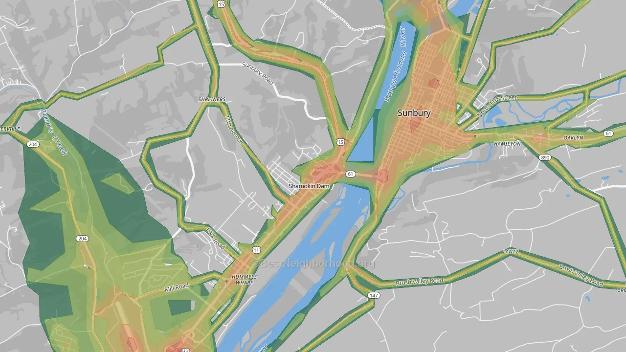 Shamokin Dam, PA Map of Noise Levels in Shamokin Dam