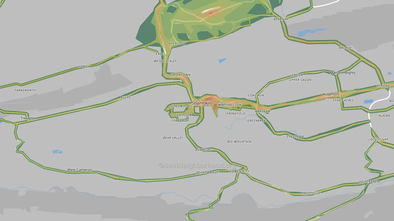 Shamokin, PA Map of Noise Levels in Shamokin