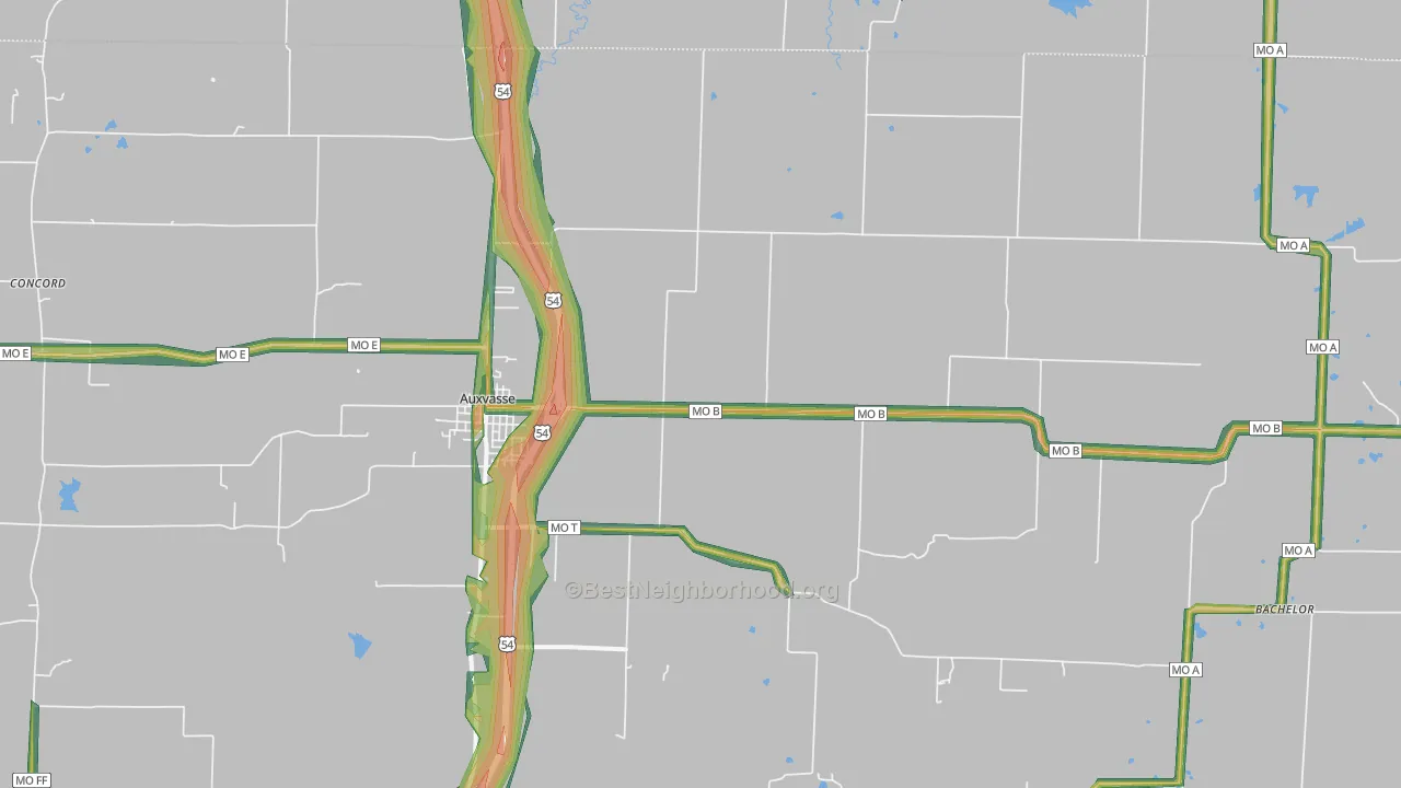 Shamrock, MO Map of Noise Levels in Shamrock