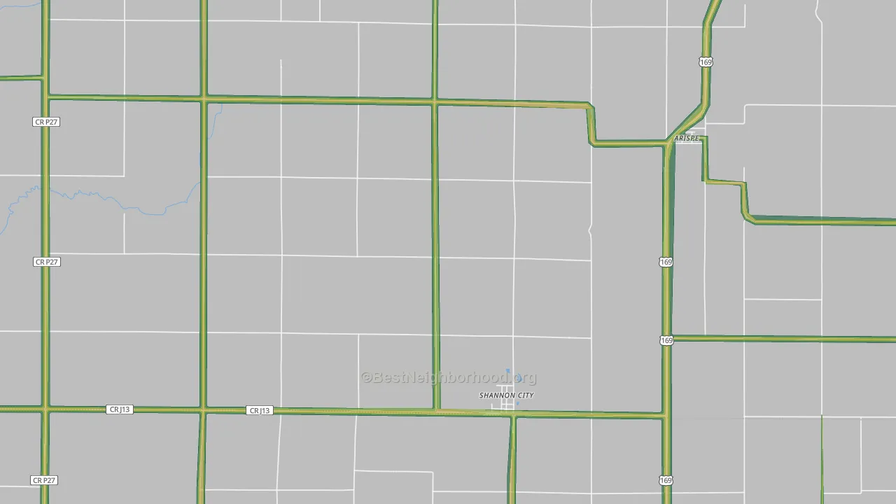 Shannon City, IA Map of Noise Levels in Shannon City