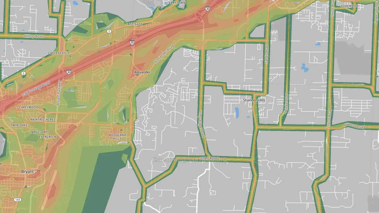Shannon Hills, AR Map of Noise Levels in Shannon Hills