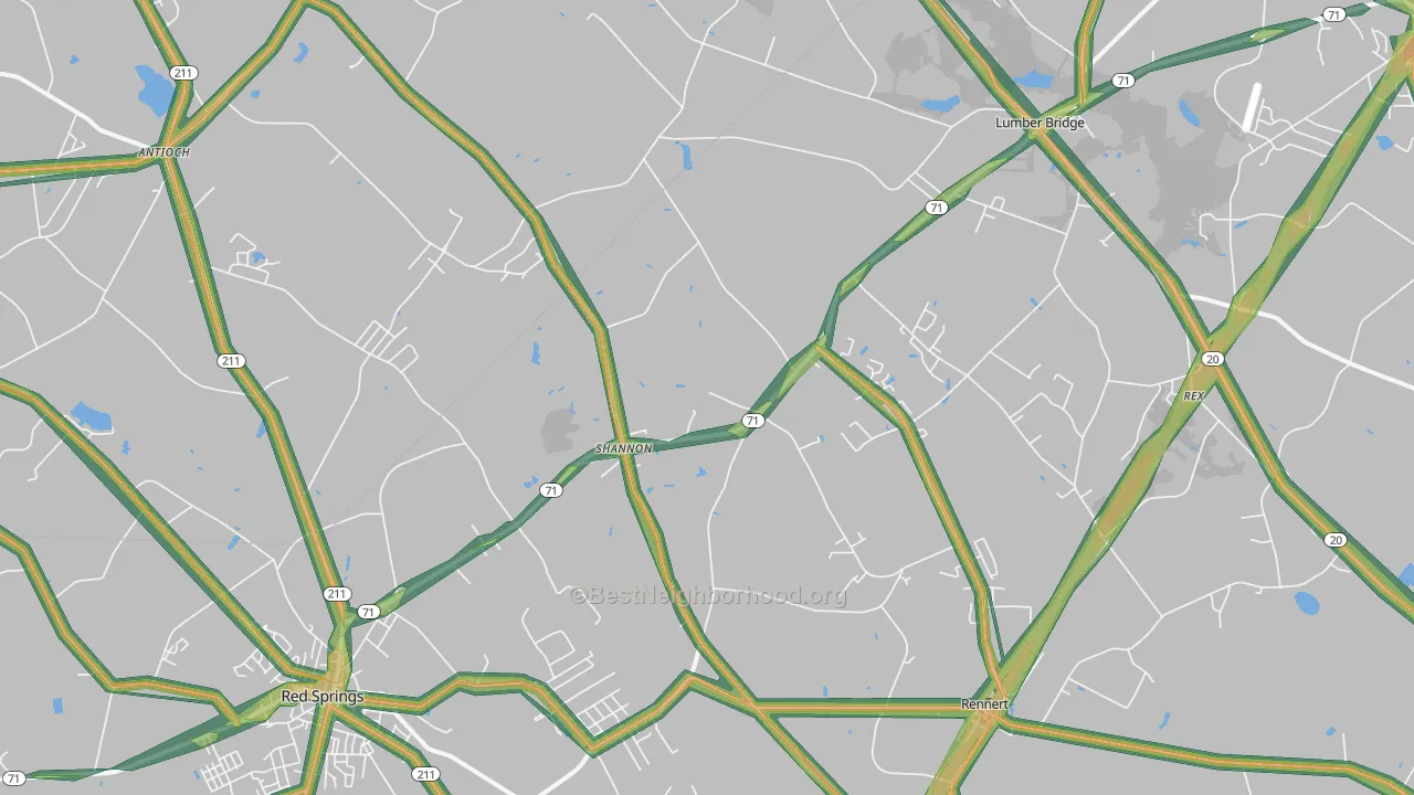 Shannon, NC Map of Noise Levels in Shannon