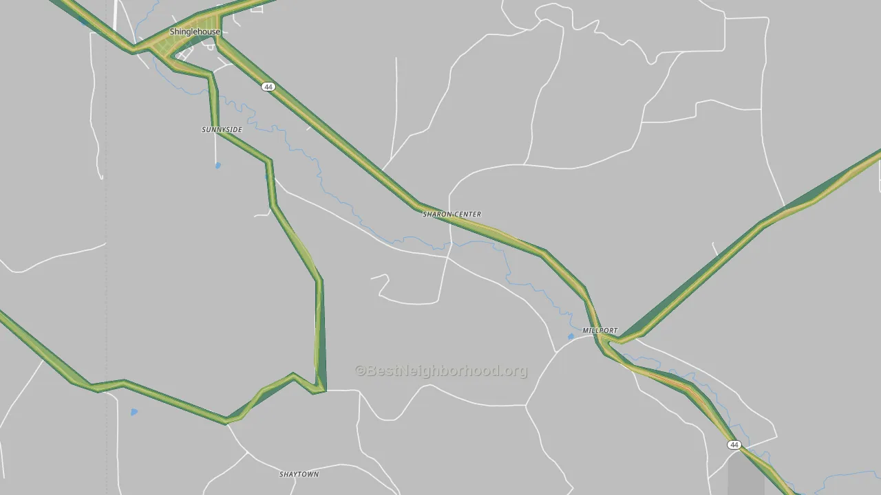 Sharon Center, PA Map of Noise Levels in Sharon Center