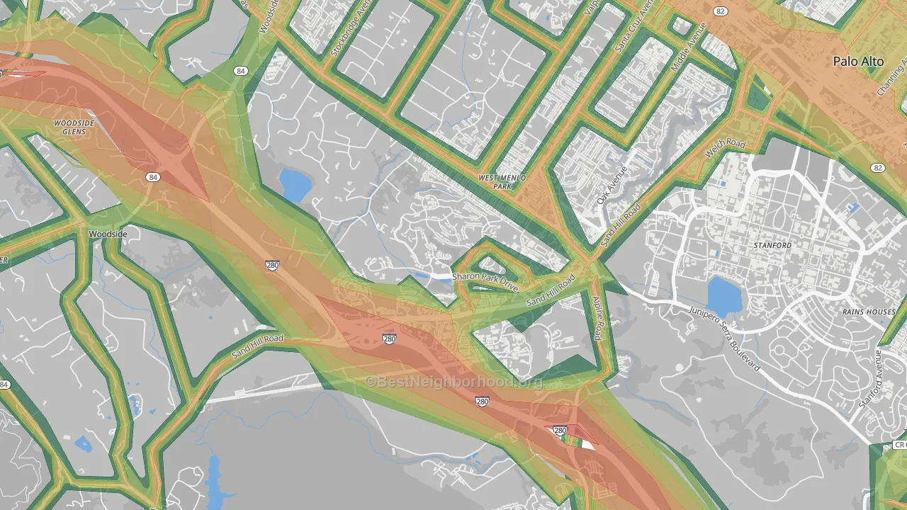 Sharon Heights, Menlo Park, CA Map of Noise Levels in Sharon Heights