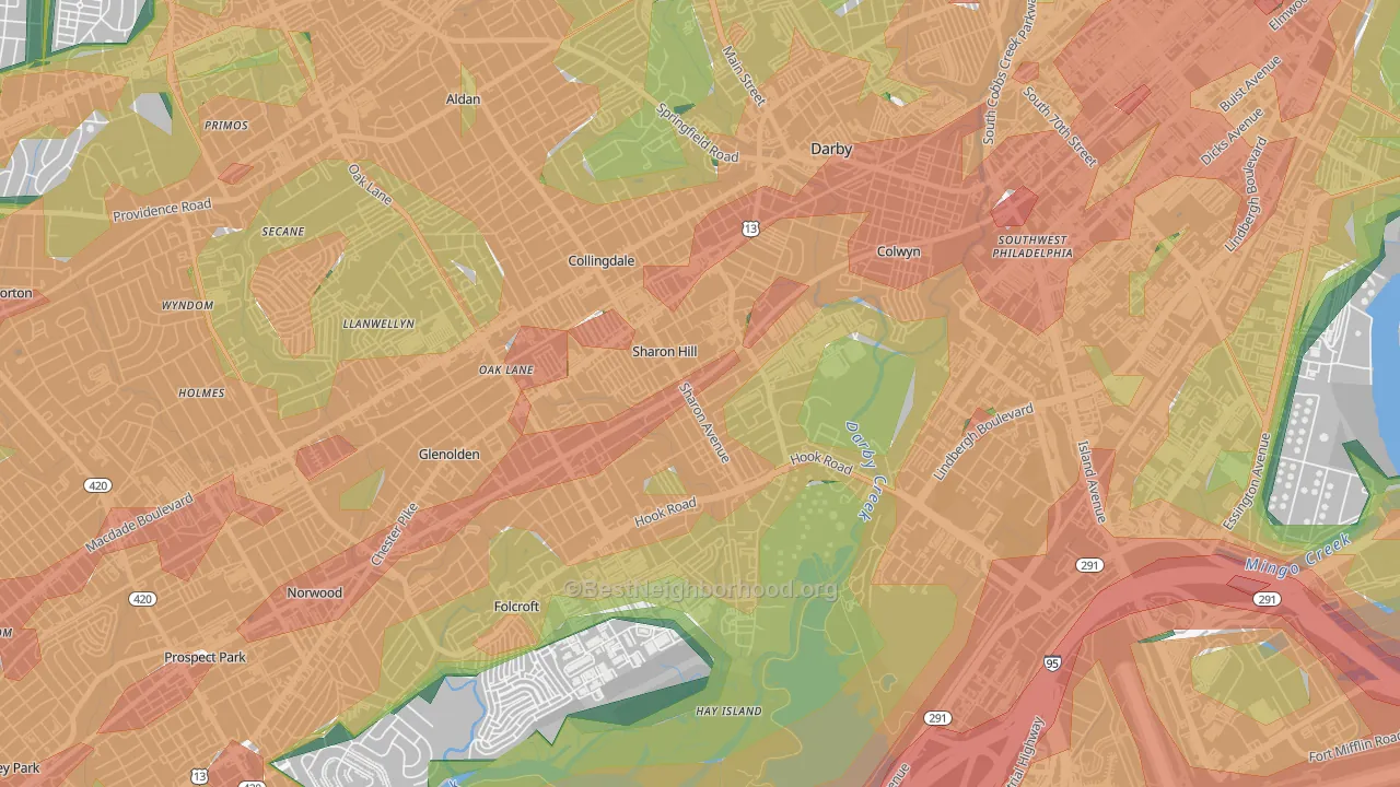 Sharon Hill, PA Map of Noise Levels in Sharon Hill