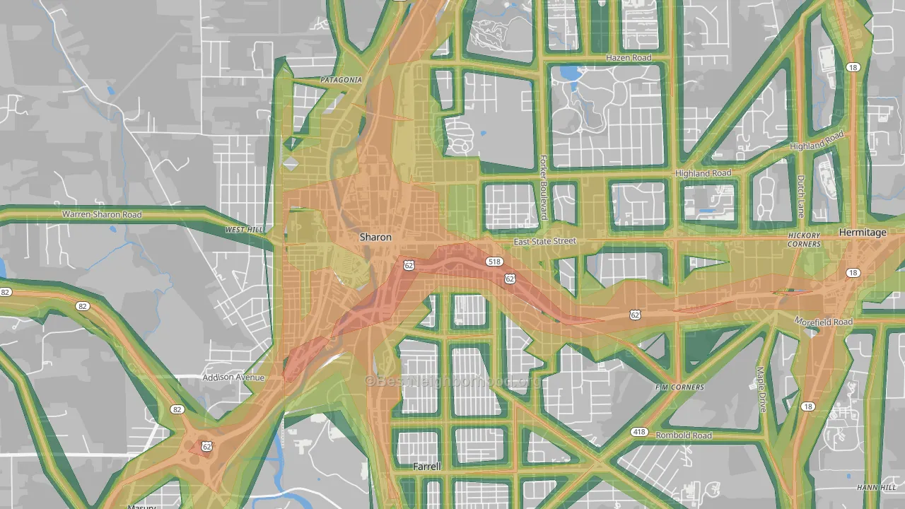 Sharon, PA Map of Noise Levels in Sharon