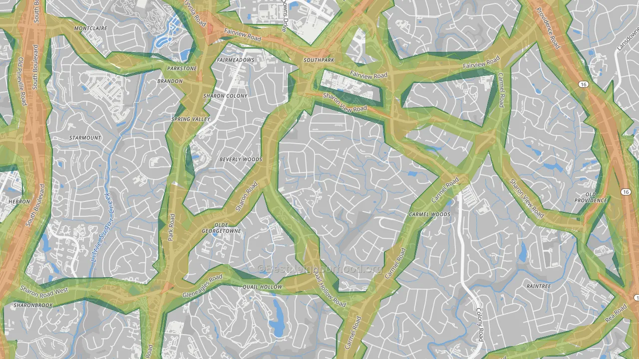 Sharon Woods, Charlotte, NC Map of Noise Levels in Sharon Woods