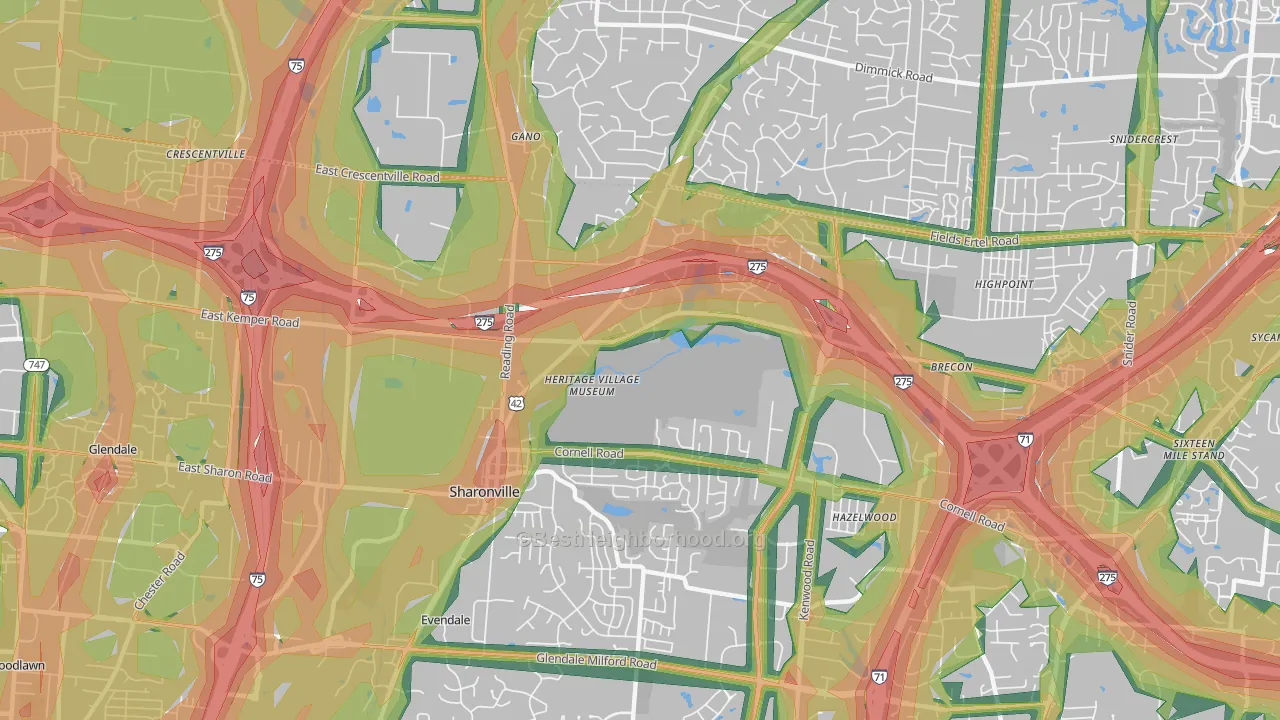 Sharonville, OH Map of Noise Levels in Sharonville