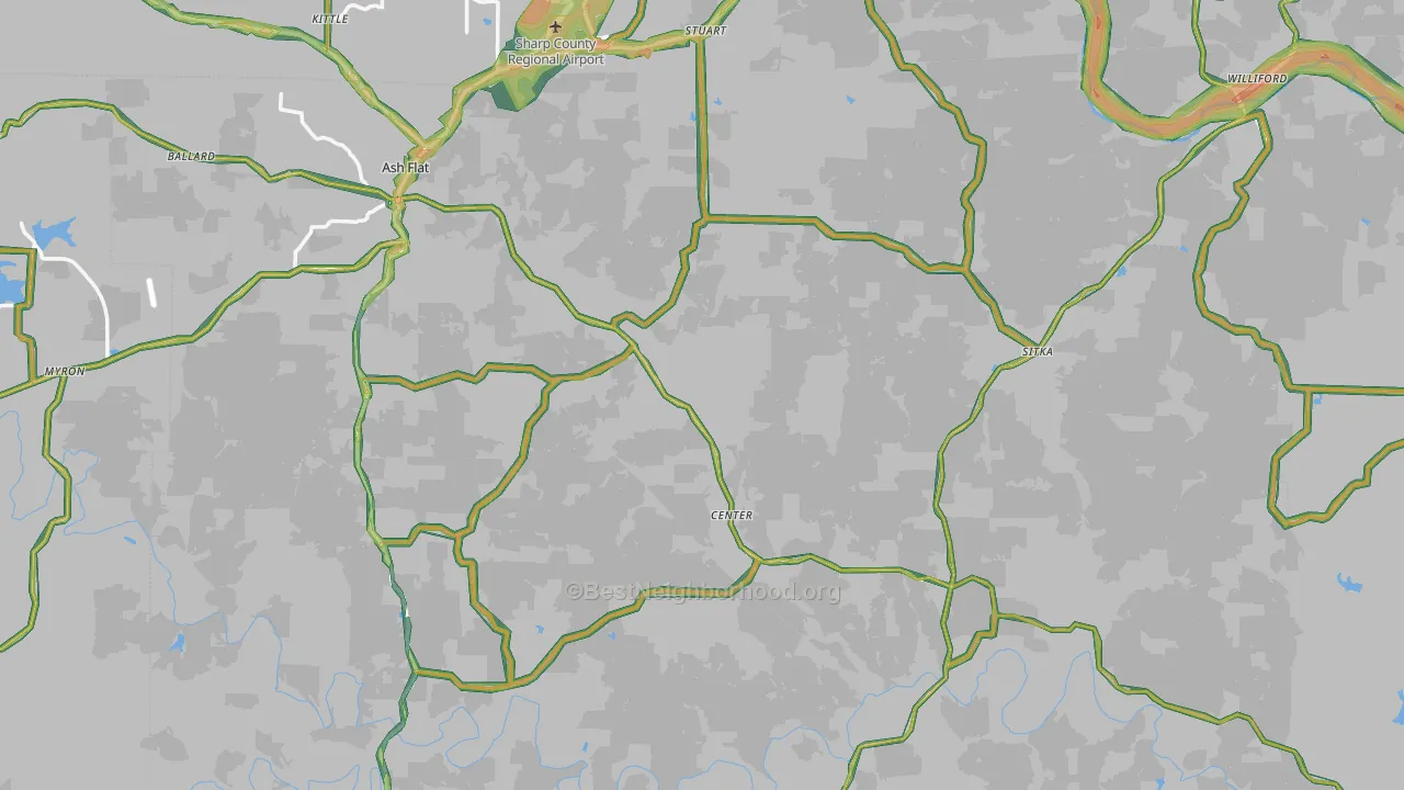 Sharp County, AR Map of Noise Levels in Sharp County