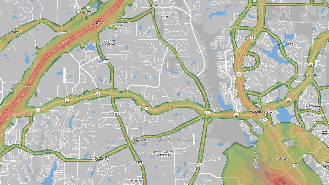 Sharpsburg, GA Map of Noise Levels in Sharpsburg