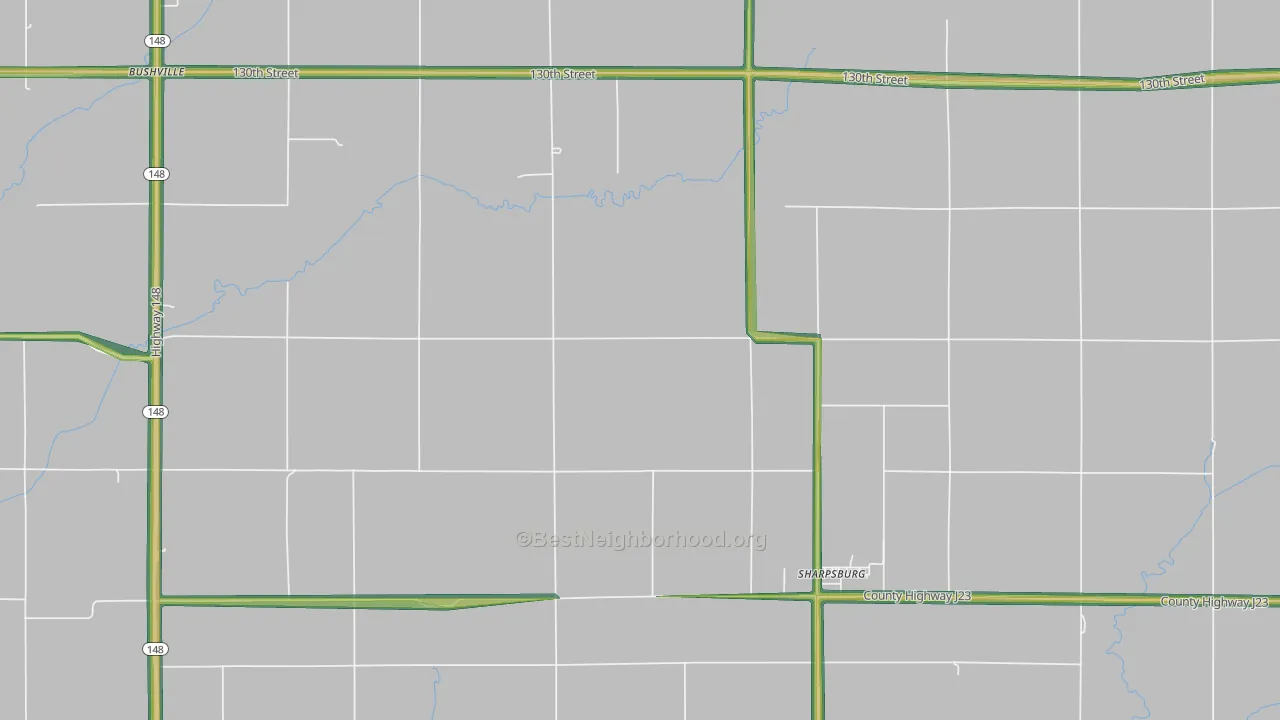 Sharpsburg, IA Map of Noise Levels in Sharpsburg