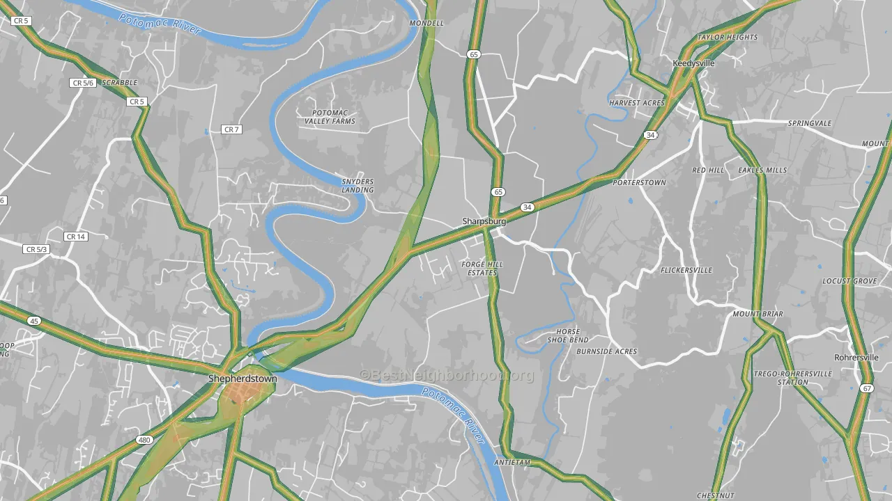 Sharpsburg, MD Map of Noise Levels in Sharpsburg