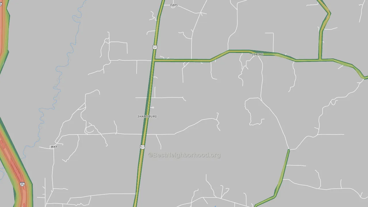 Sharpsburg, MS Map of Noise Levels in Sharpsburg