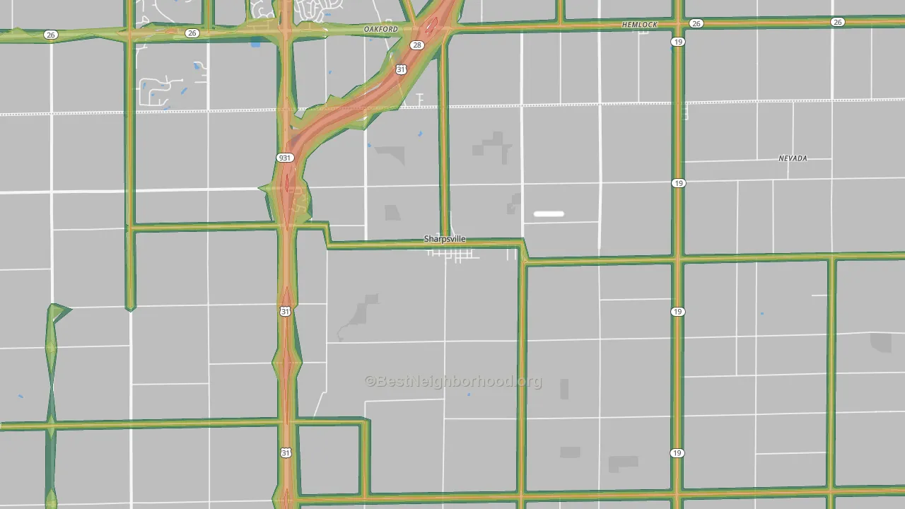 Sharpsville, IN Map of Noise Levels in Sharpsville