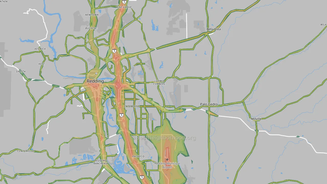 Shasta County, CA Map of Noise Levels in Shasta County