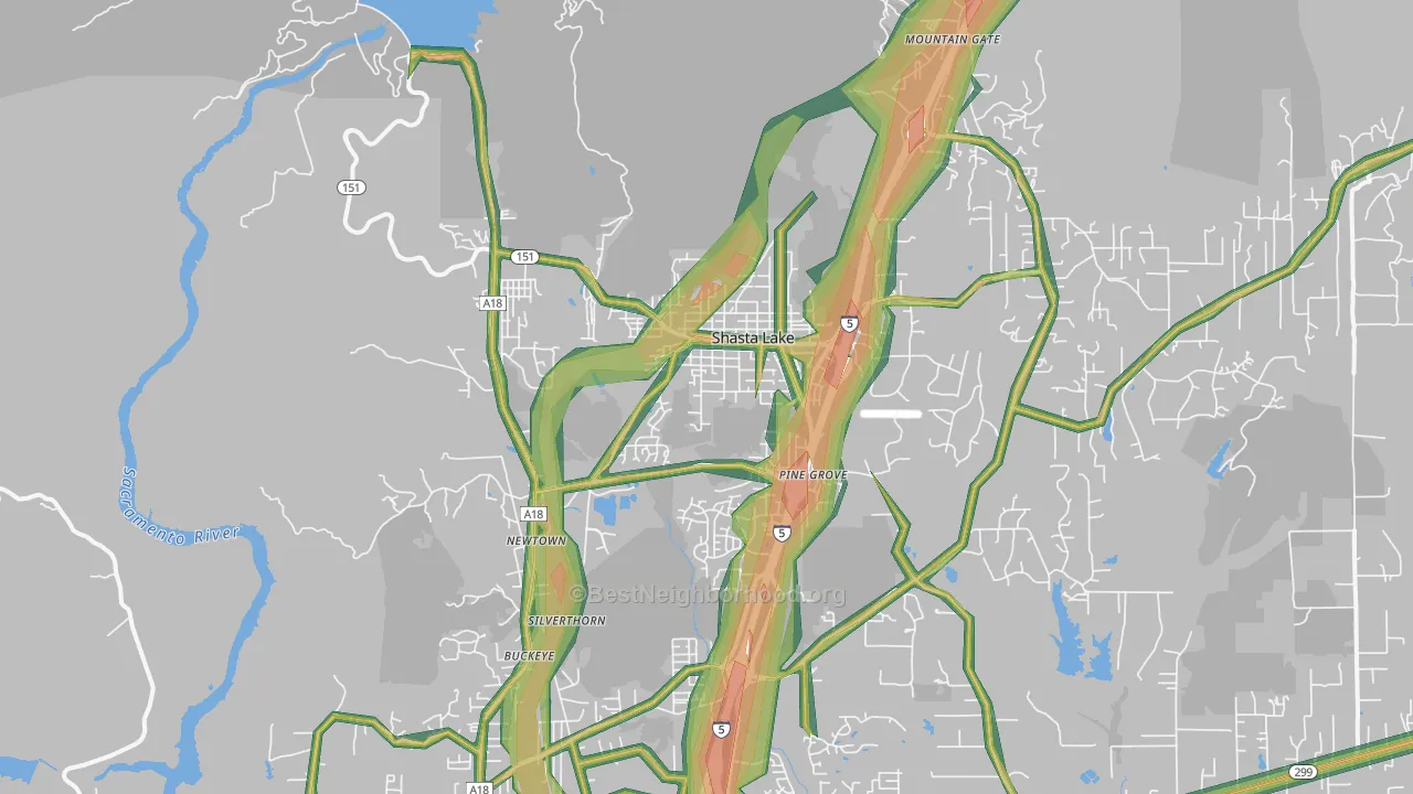 Shasta Lake, CA Map of Noise Levels in Shasta Lake