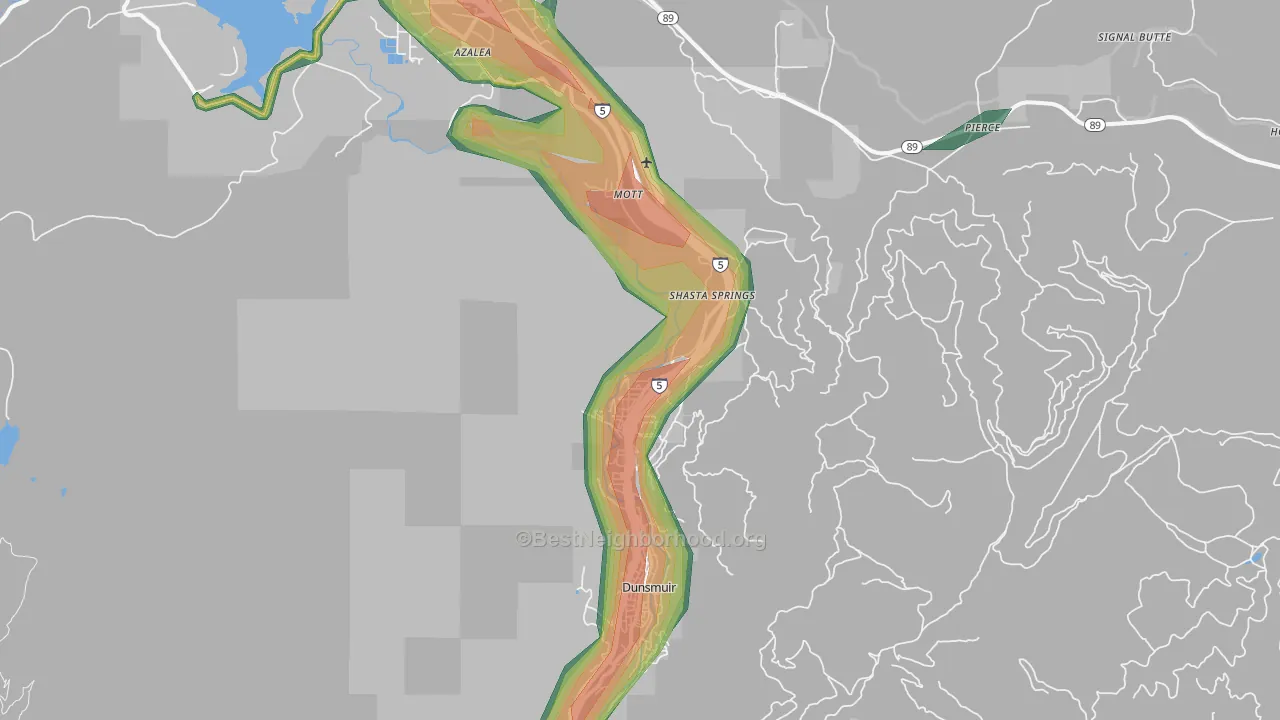 Shasta Retreat, CA Map of Noise Levels in Shasta Retreat