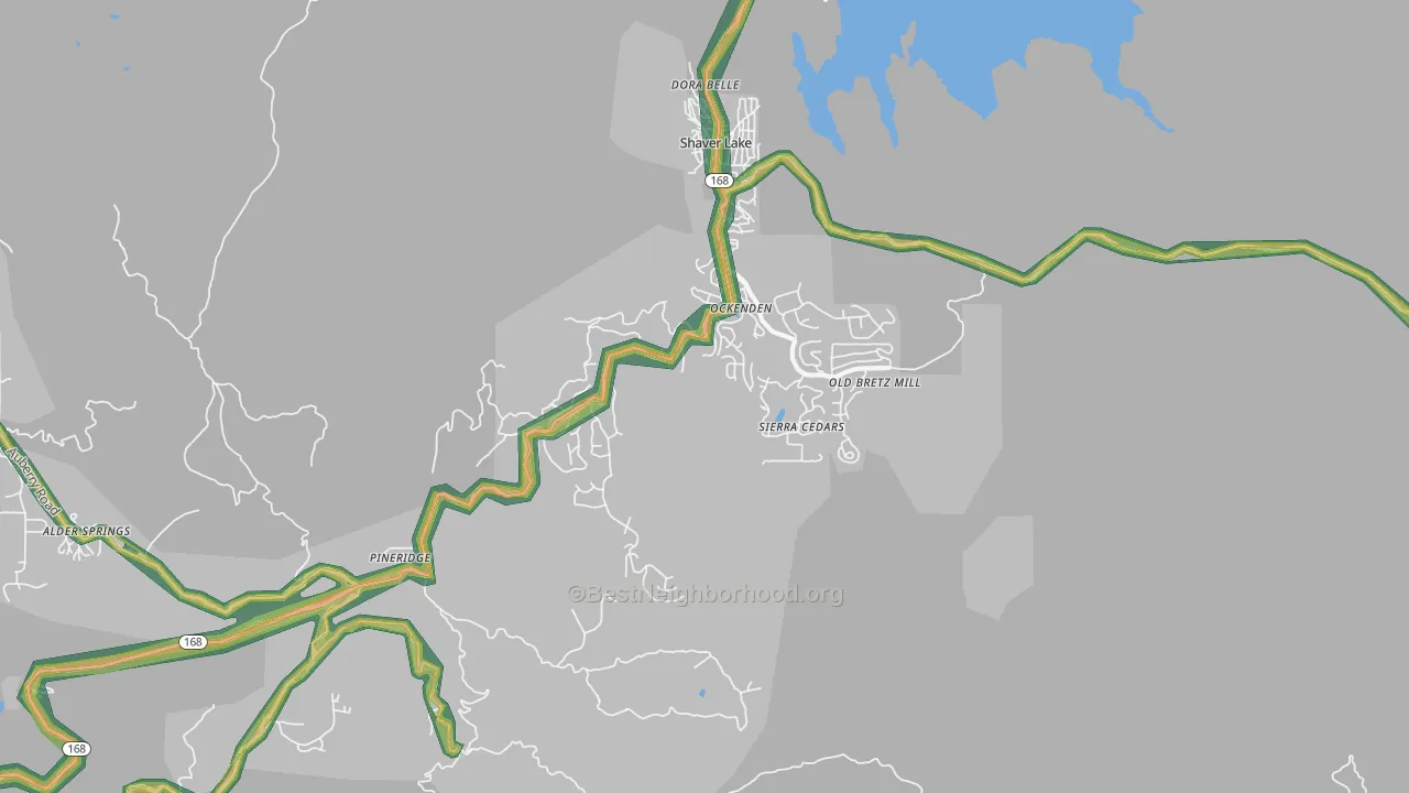Shaver Lake Heights, CA Map of Noise Levels in Shaver Lake Heights