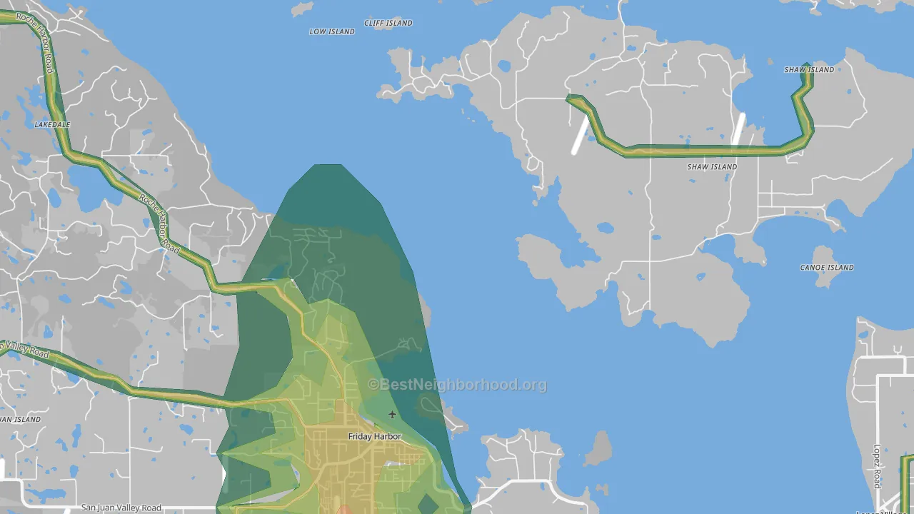 Shaw Island, WA Map of Noise Levels in Shaw Island