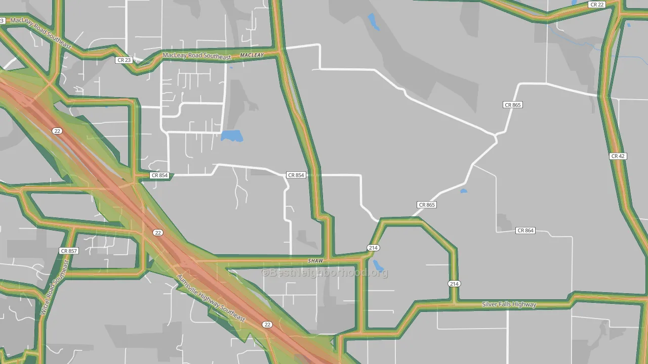 Shaw, OR Map of Noise Levels in Shaw