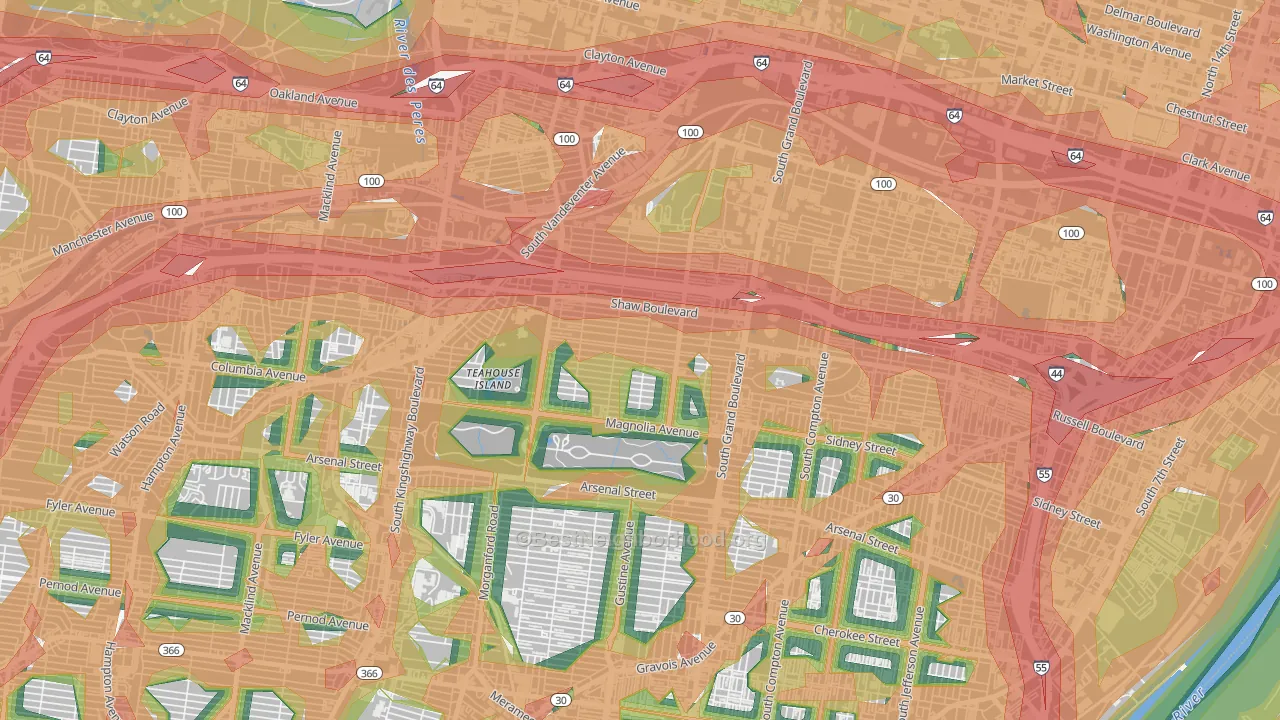 Shaw, St. Louis, MO Map of Noise Levels in Shaw