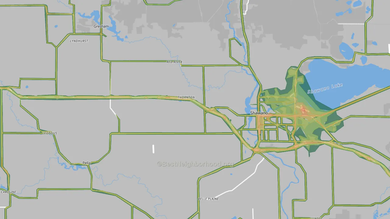Shawano County, WI Map of Noise Levels in Shawano County