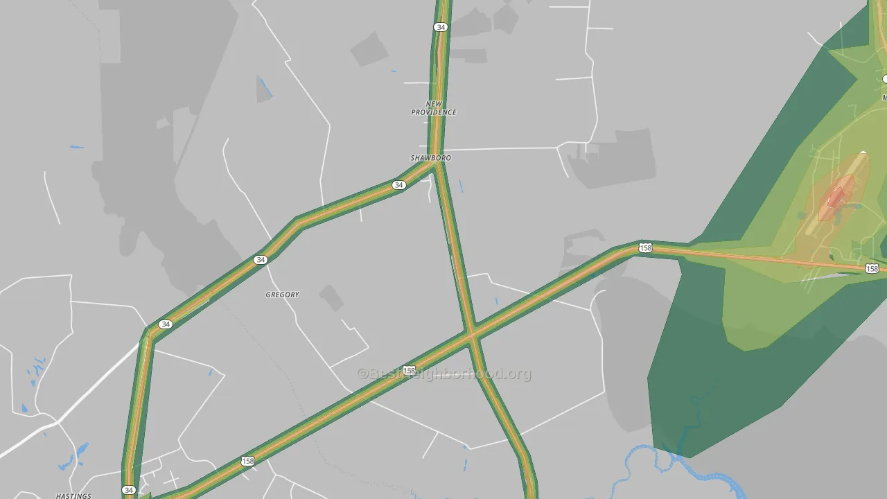 Shawboro, NC Map of Noise Levels in Shawboro