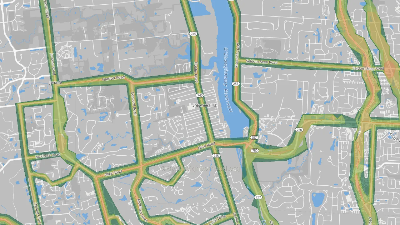 Shawnee Hills, OH Map of Noise Levels in Shawnee Hills