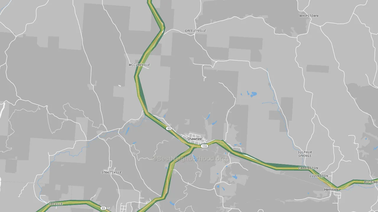 Shawnee, OH Map of Noise Levels in Shawnee