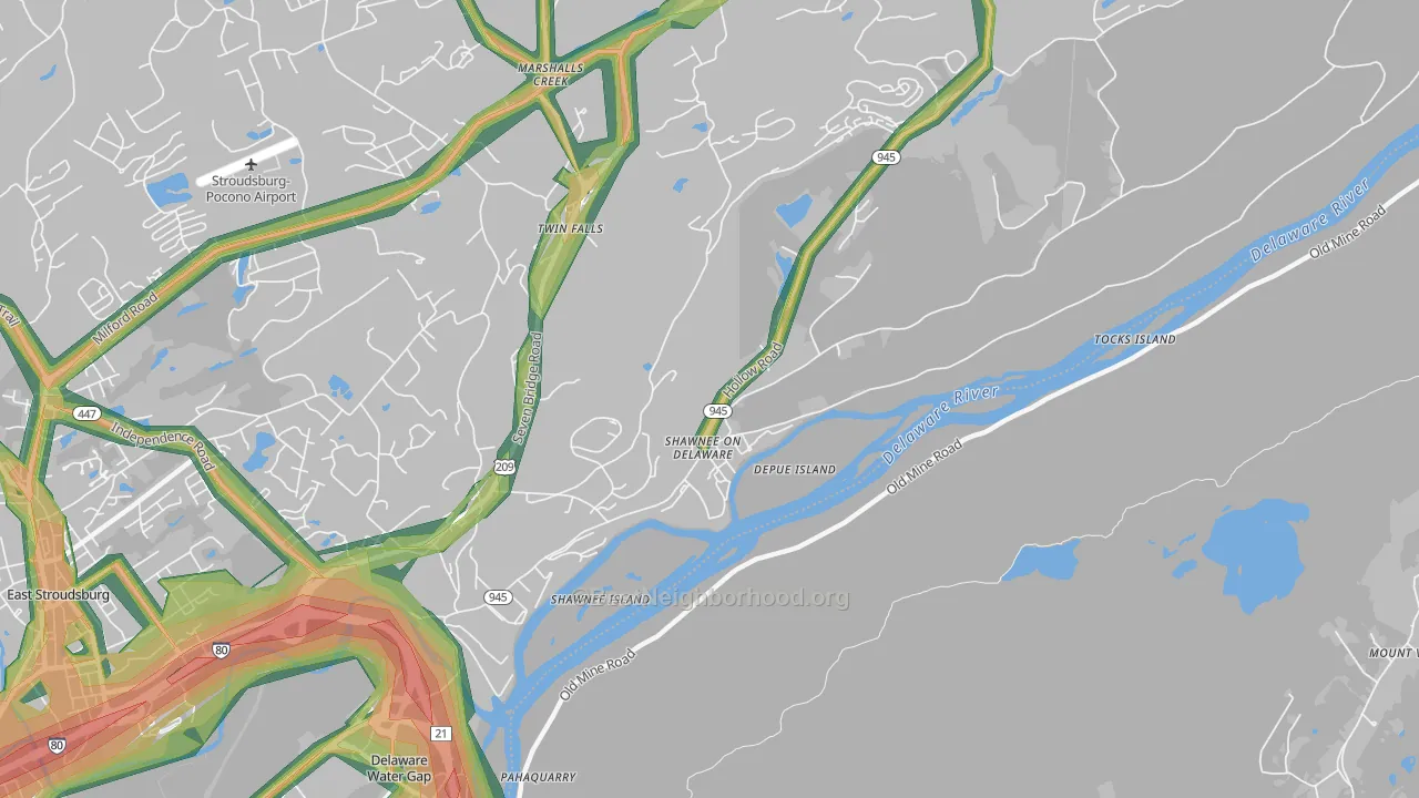 Shawnee On Delaware, PA Map of Noise Levels in Shawnee On Delaware