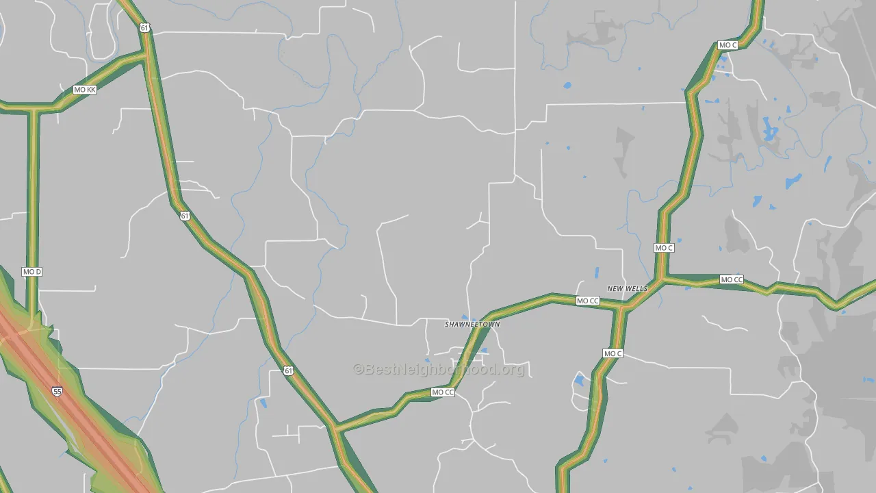 Shawneetown, MO Map of Noise Levels in Shawneetown