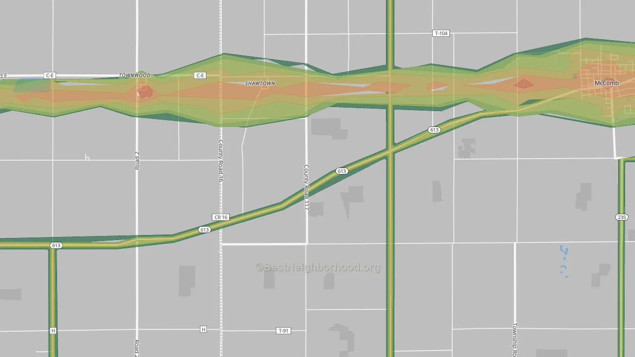 Shawtown, OH Map of Noise Levels in Shawtown