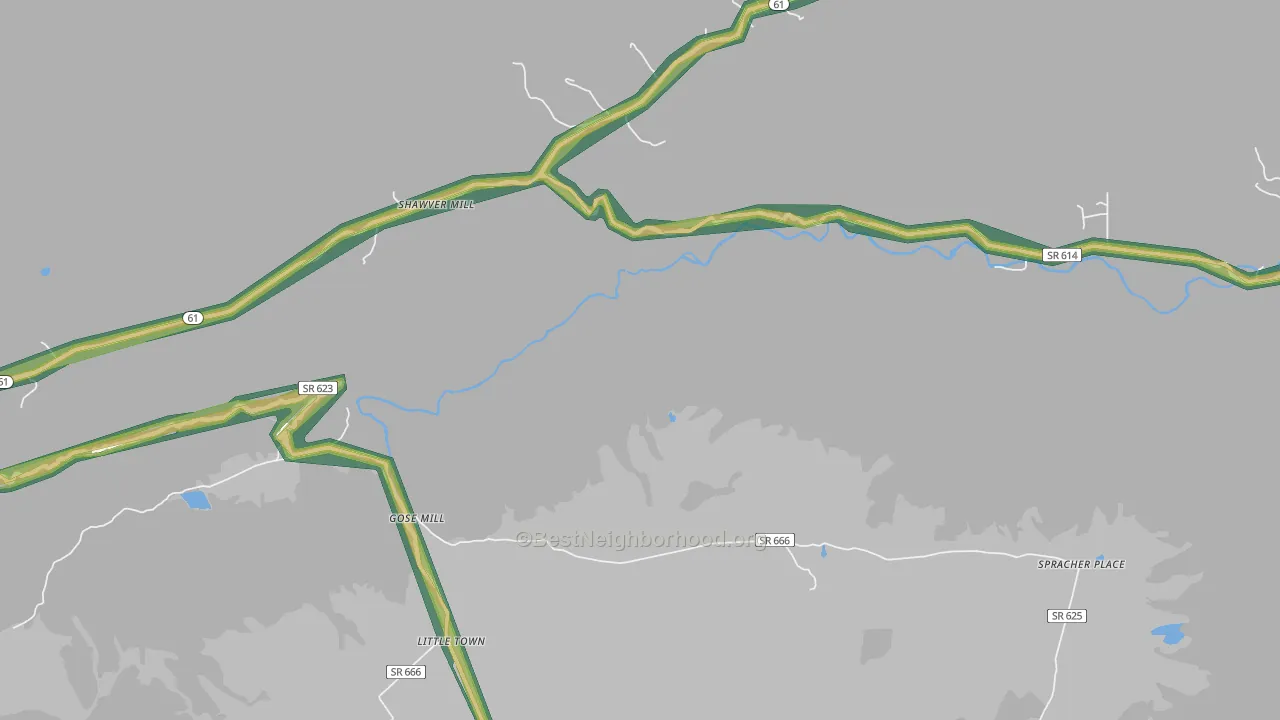 Shawver Mill, VA Map of Noise Levels in Shawver Mill