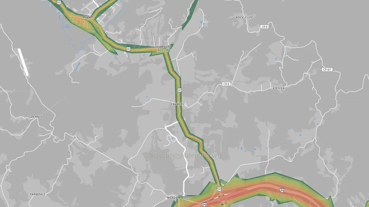 Shawvers Crossing, WV Map of Noise Levels in Shawvers Crossing
