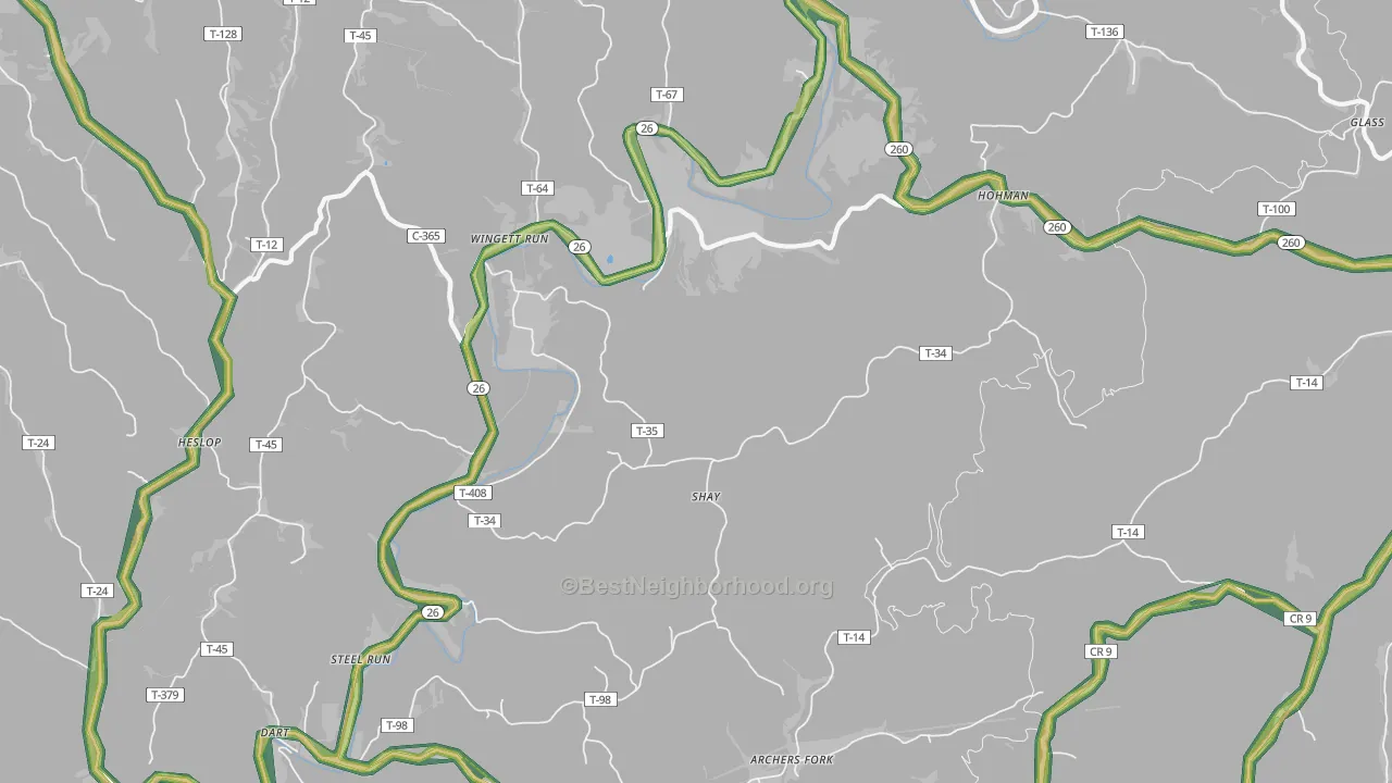 Shay, OH Map of Noise Levels in Shay