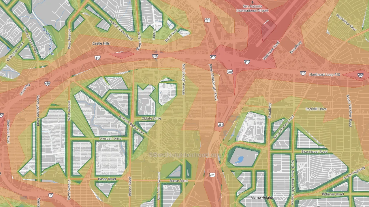 Shearer Hills-Ridgeview, San Antonio, TX Map of Noise Levels in Shearer Hills-Ridgeview
