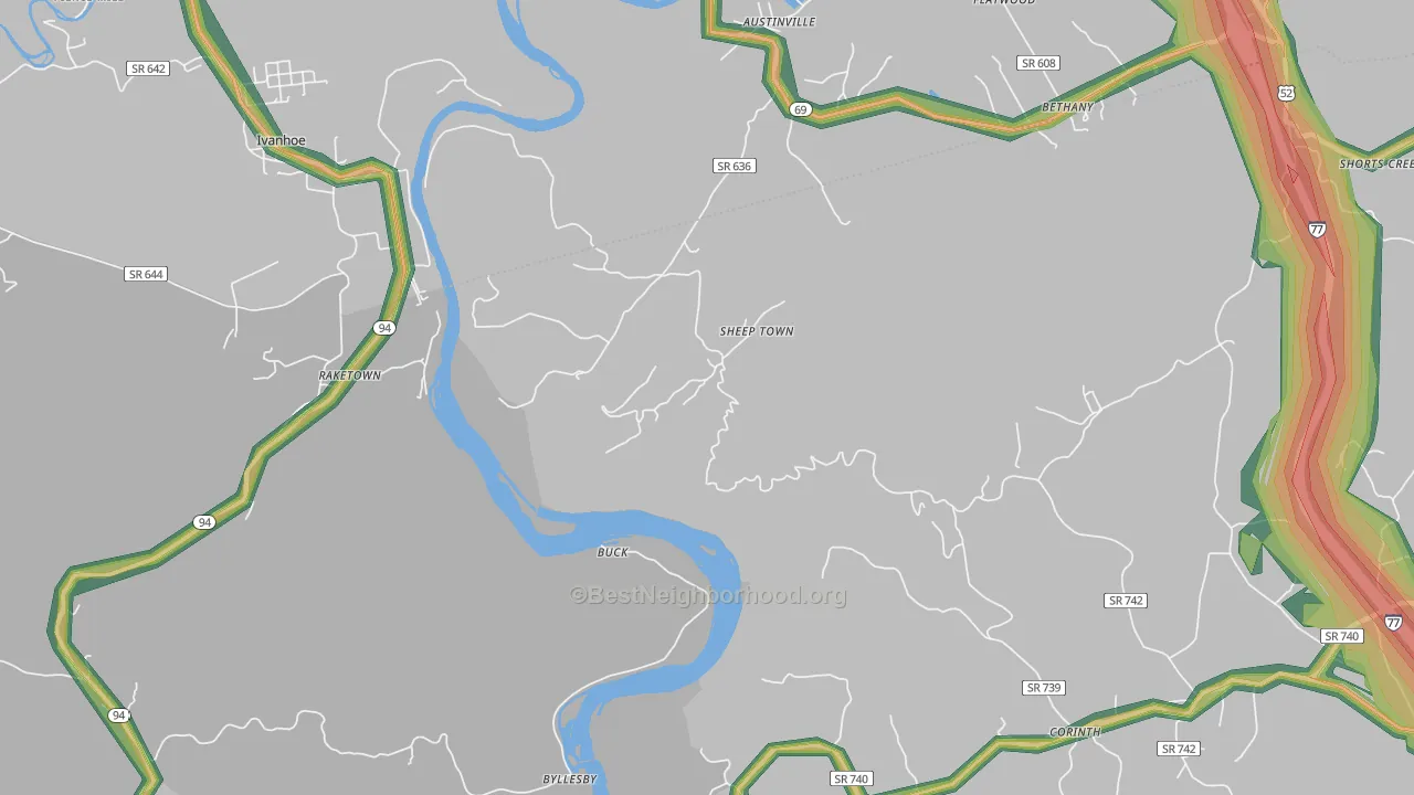 Sheep Town, VA Map of Noise Levels in Sheep Town