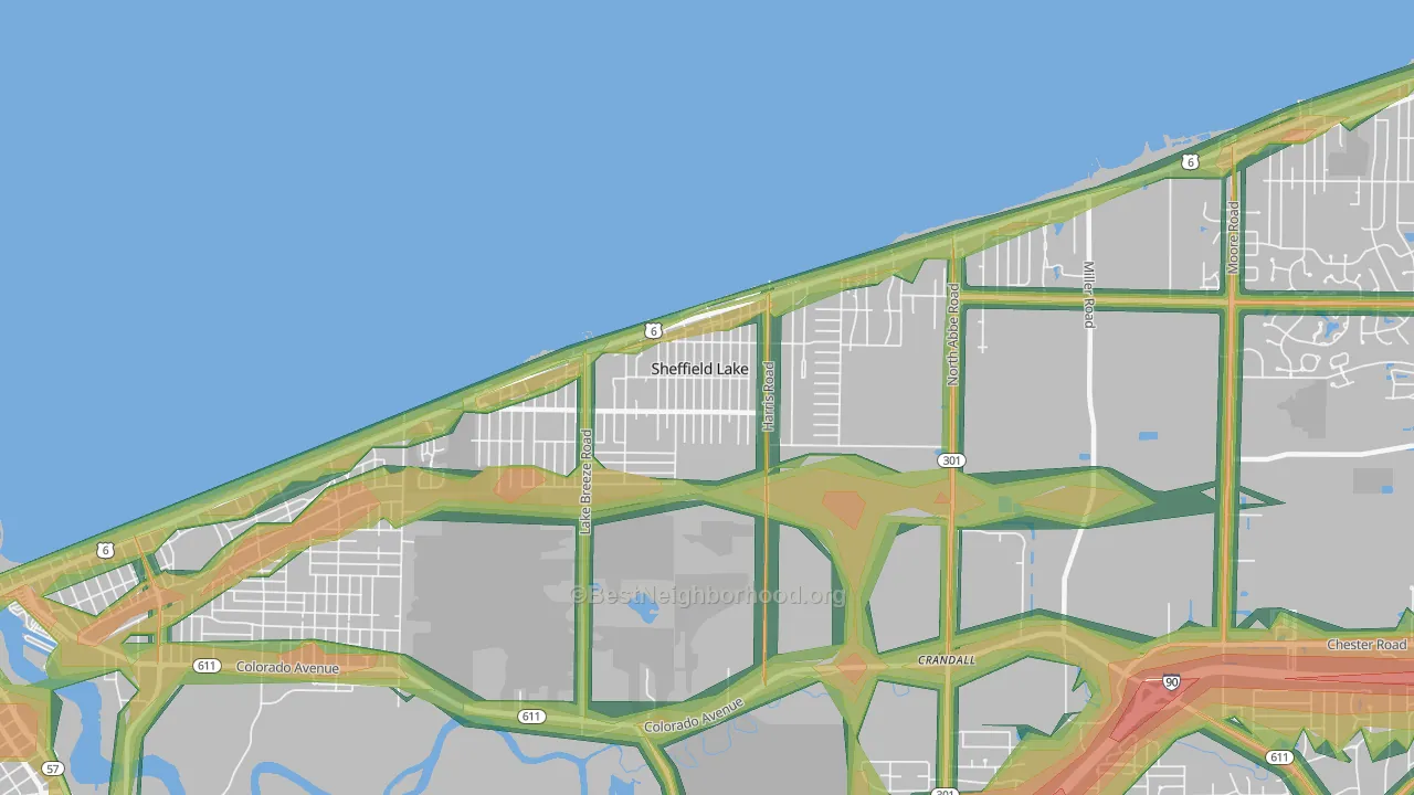 Sheffield Lake, OH Map of Noise Levels in Sheffield Lake