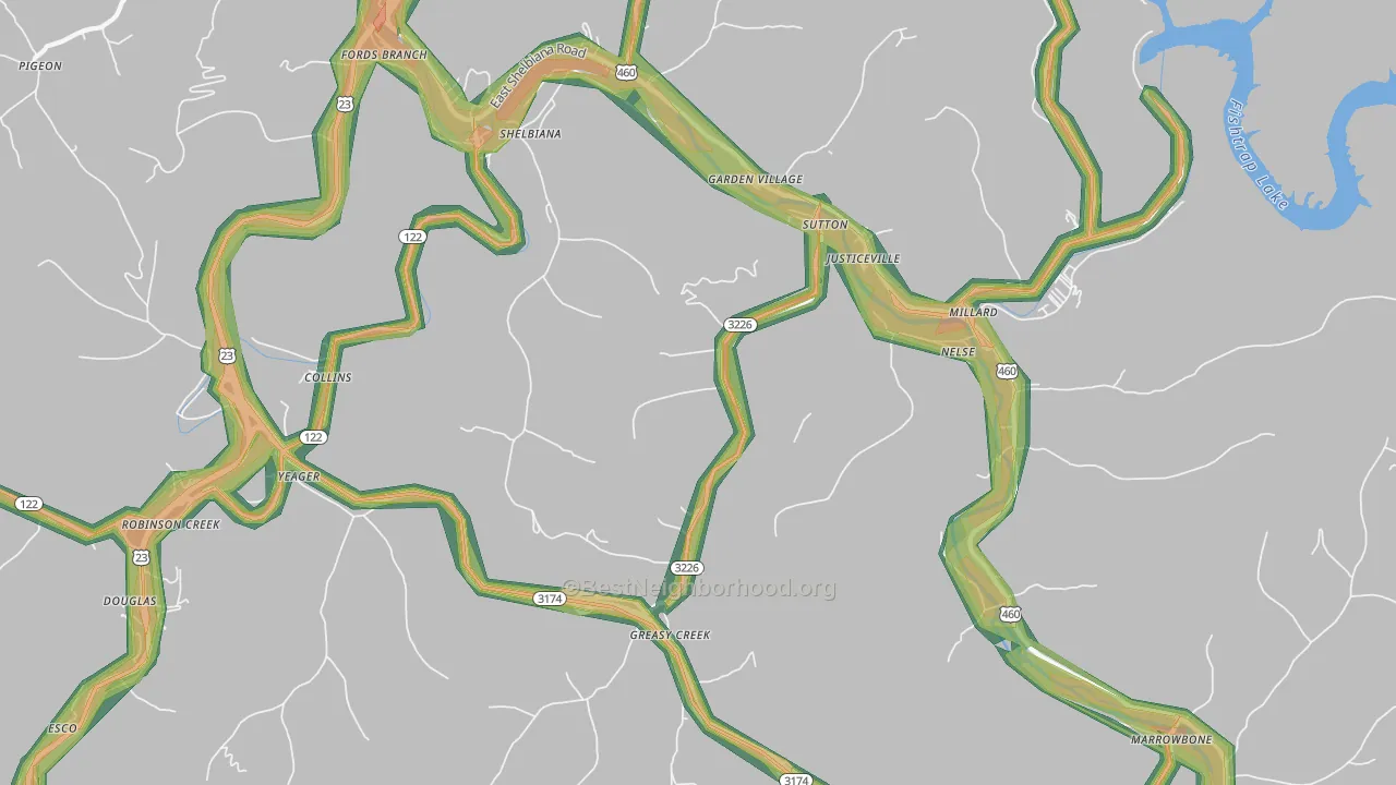 Shelbiana, KY Map of Noise Levels in Shelbiana